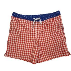 Massimo Dutti Swim Shorts M Red Gingham Navy Polka Dot Preppy Beach